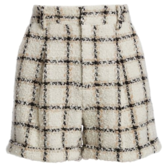 Anine Bing The Becky Tweed Cream Check Tailored High Waist Wool-Blend Shorts NWT - Picture 5 of 15